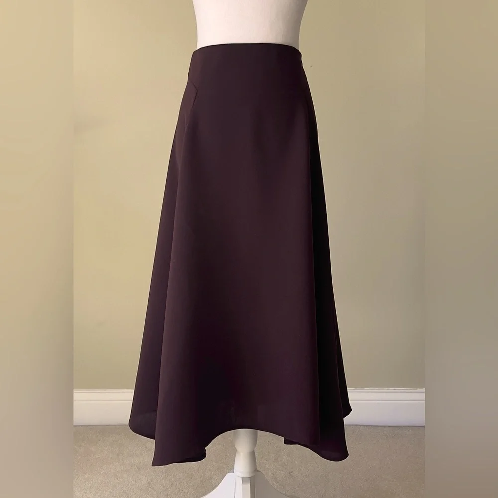 Truth Brown Cape asymmetric Hem Midi Circle Skirt Hidden Back Zip Closure NWOT